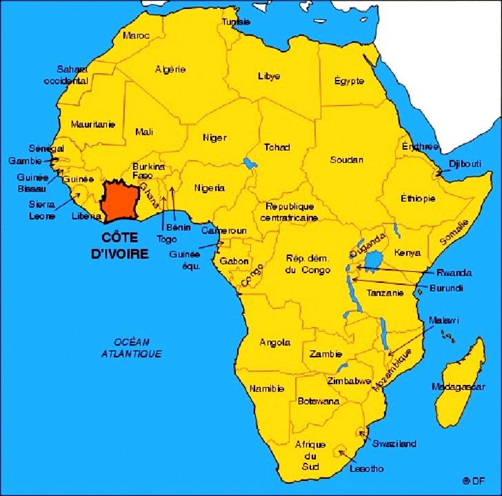 Cote divoire on african continent map 2